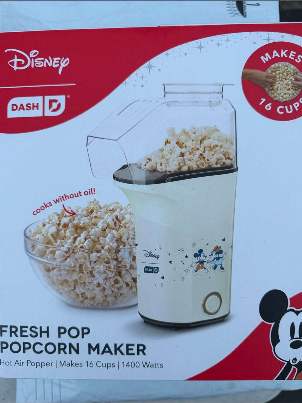 New Disney Dash Cream and Black Mickey Popcorn Maker